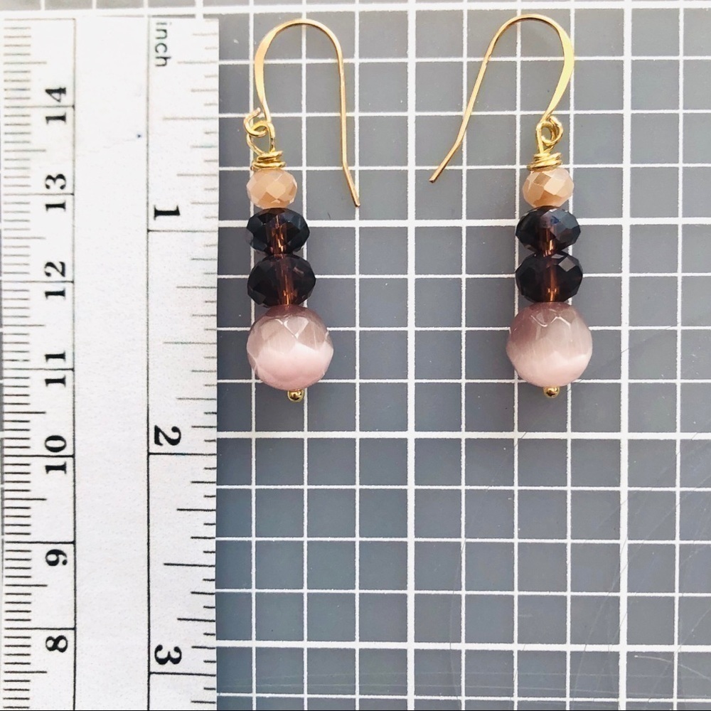 BOHO Indie 14k/Sterling Silver Earrings  Pink Jade, Cats Eye Pink Deep Purple - Picture 5 of 9